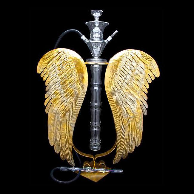 Lavoo ArchAngel Hookah with Handblown Glass and Rustic Wing Stand