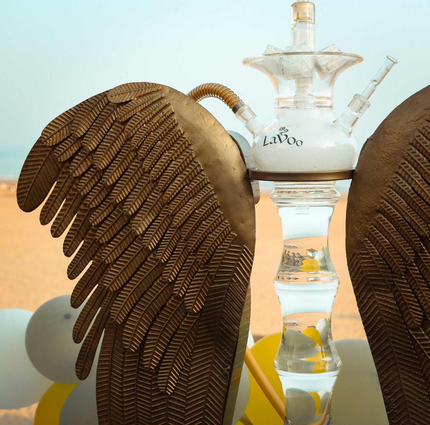 Lavoo ArchAngel Hookah with Handblown Glass and Rustic Wing Stand
