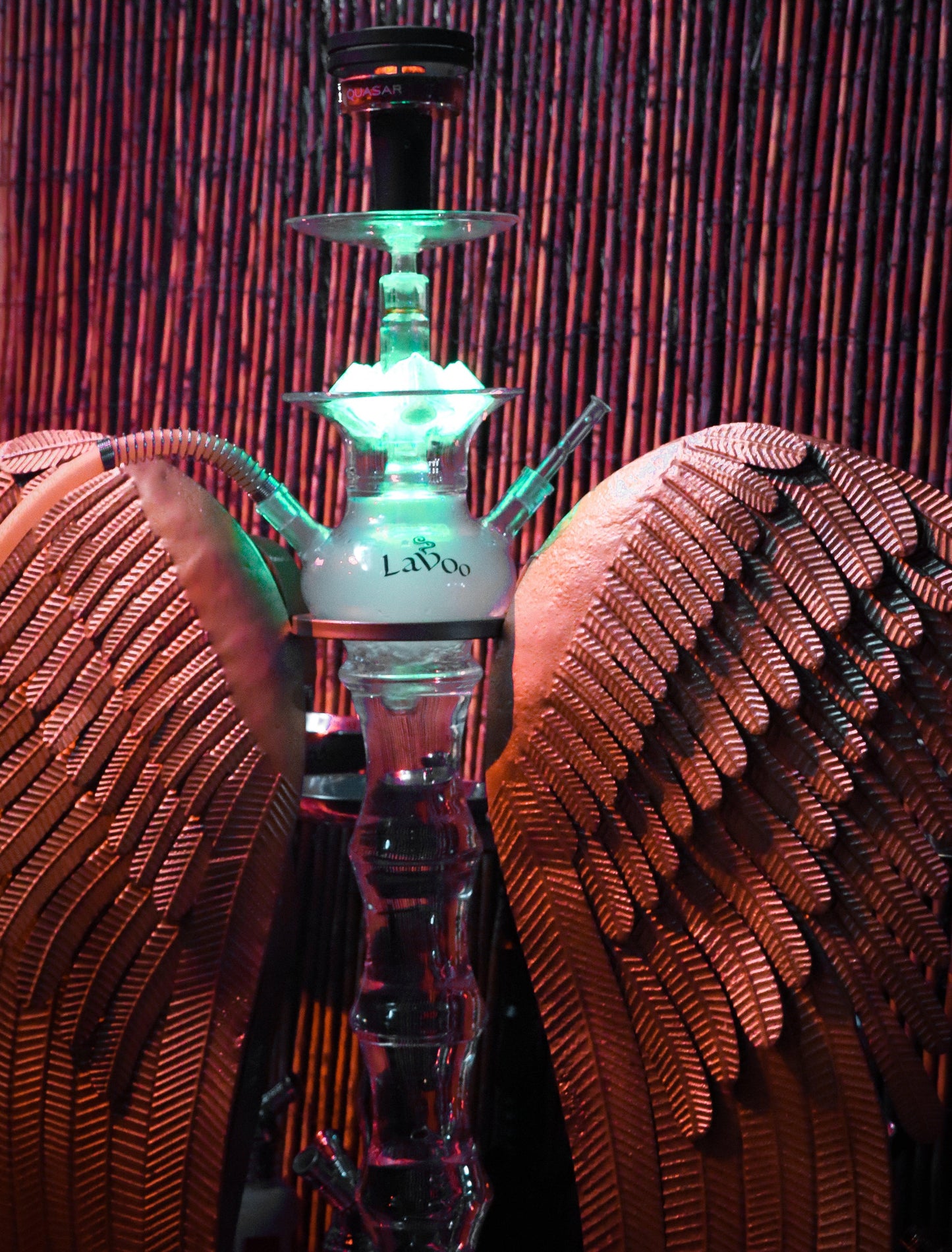 Lavoo ArchAngel Hookah with Handblown Glass and Rustic Wing Stand